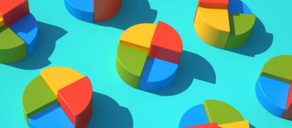 Colourful 3D pie chart in red, yellow, blue and green
