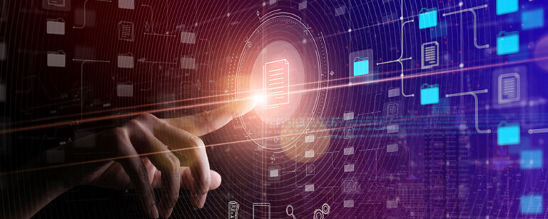 Hand selecting a document icon