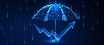A glowing blue umbrella