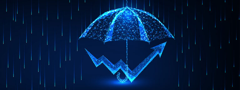 A glowing blue umbrella